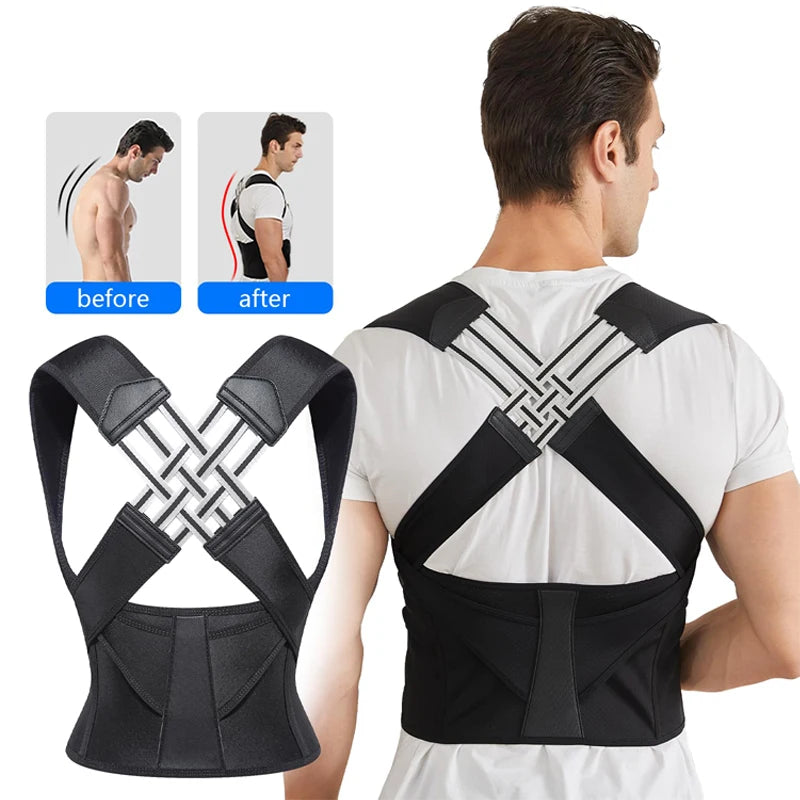 Breathable Back Posture Corrector for Men and Women with adjustable shoulder straps for a comfortable fit.