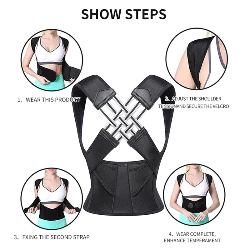 Breathable Back Posture Corrector for Men and Women with adjustable shoulder straps for a comfortable fit.