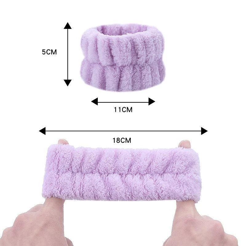 2PCS Reusable Soft Microfiber Spa Wristbands – Perfect for Face Washing, Yoga, Running, and Sweat Absorption for Women & Girls