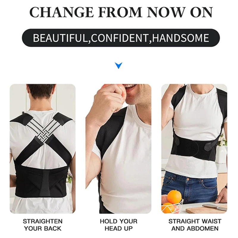 Breathable Back Posture Corrector for Men and Women with adjustable shoulder straps for a comfortable fit.