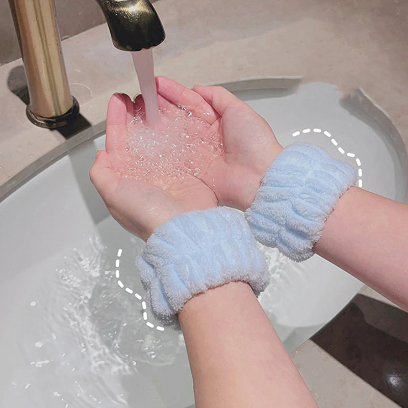 2PCS Reusable Soft Microfiber Spa Wristbands – Perfect for Face Washing, Yoga, Running, and Sweat Absorption for Women & Girls